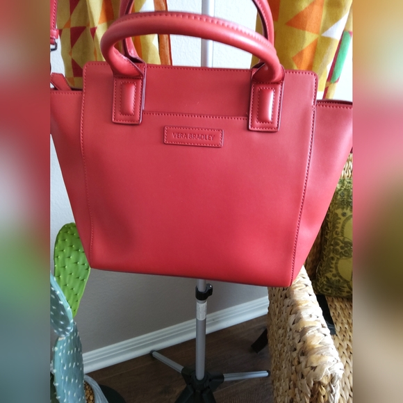 Vera Bradley Handbags - Vera Bradley Coral-Red Vegan Leather Shoulder Bag